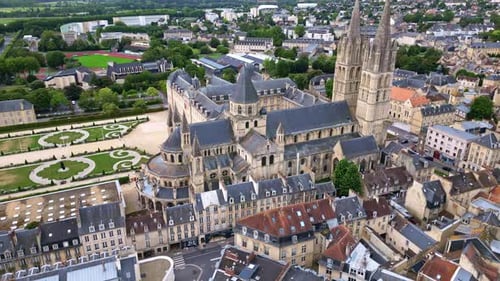 Abbey of Saint-Étienne or Abbaye aux Hommes or Abbey men, Caen in Normandy, France. Aerial drone bac