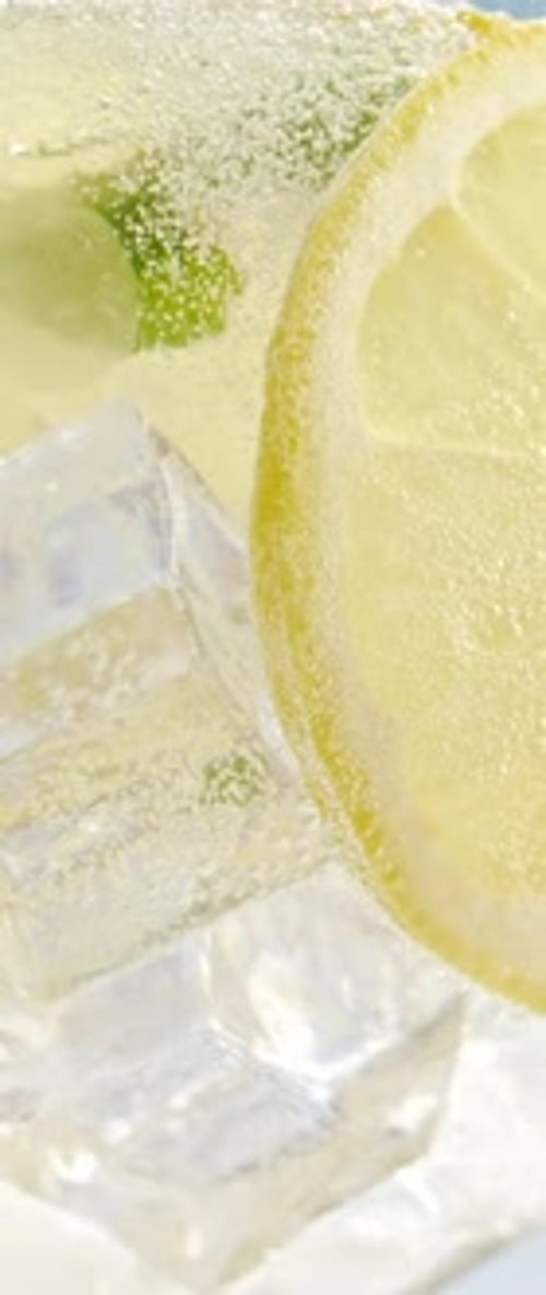 Vertical Macro Video of Fizzy Bubbles on Lemon Slice and Ice