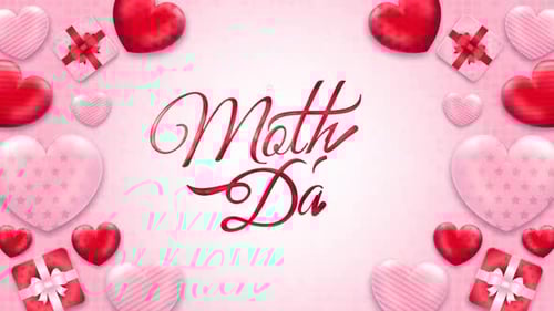 Happy Mother's Day Text Reveal with Animated Hearts and Gifts