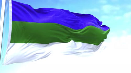 Realistic Blue Green White Striped Flag Waving in Wind