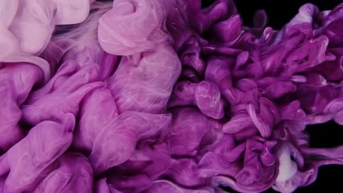 Pink Ink and White Paint Fusion CloudLike Fluid Art on Black Background