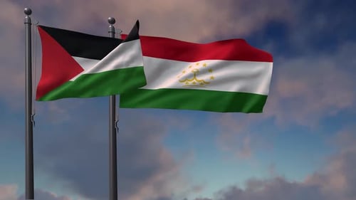 Realistic Waving Palestine and Tajikistan Flags