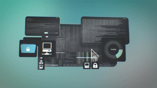 Program interface of professional programmer working on lines of code and data, 3D animation