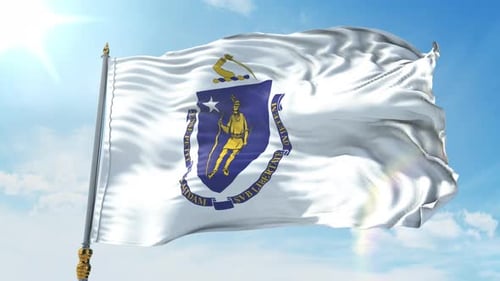 Massachusetts State Flag Waving in Realistic 3D Animation