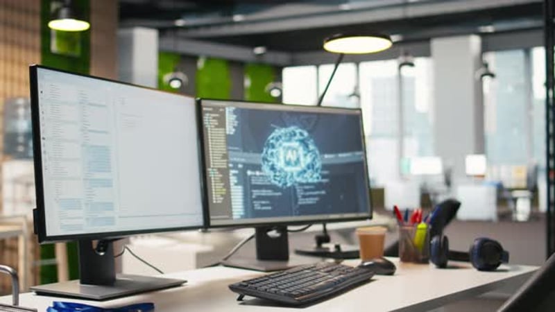 Green Screen Laptop and AI Algorithms Running on Computer Monitors ...