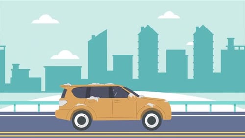 Driving Car in Snowy Road