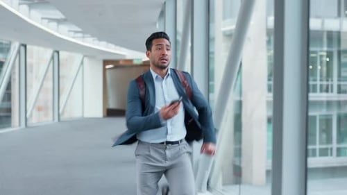 Airport, stress and business man running late for boarding, flight or travel departure