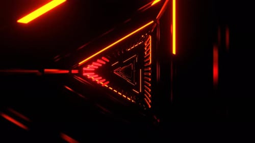 Orange And Red Neon Energy Strings In The Triangular Sci Fi Tunnel Background Vj Loop In 4K