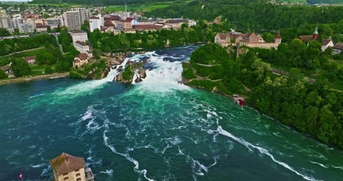 Aerial View of Waterfall The Rhine Falls Neuhausen at Summer Switzerland