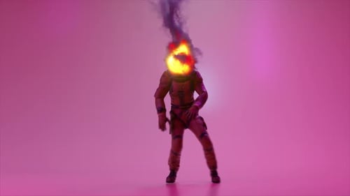The Astronaut Dances in a Spacesuit and a Burning Helmet
