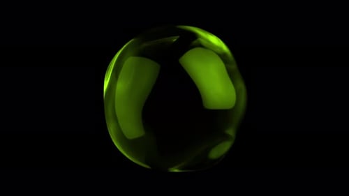 Morphierende grüne Kugel, die sich auf schwarzem Hintergrund dreht