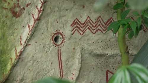 Ancient Red Rock Art and Petroglyphs Showing Prehistoric Life