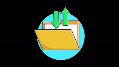 Yellow Folder with Green Arrow. File Sharing Concept Animation Video - Transparent