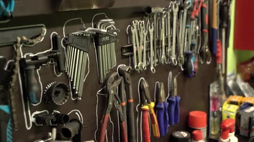 Closeup shot of Wall of organised tools