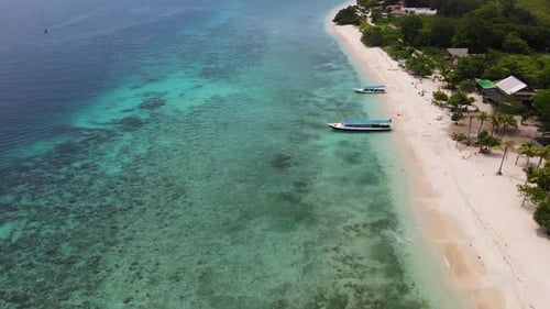 Bali Seascape With Beautiful White Sand Beach In Indonesia - aerial drone shot