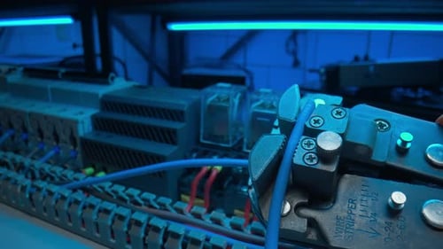 Electrical Wire Stripper Cutting Blue Wire