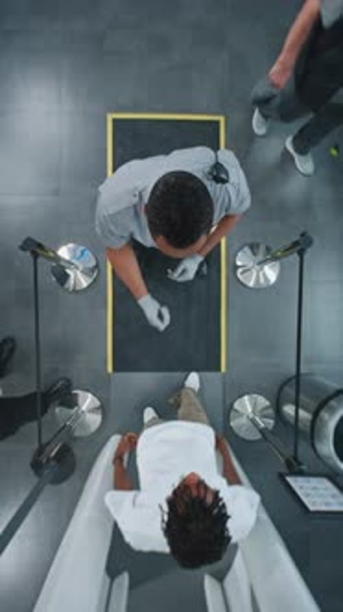 Diverse People Passing Through Xray Metal Detector Scanner Airport Worker Checking Passengers