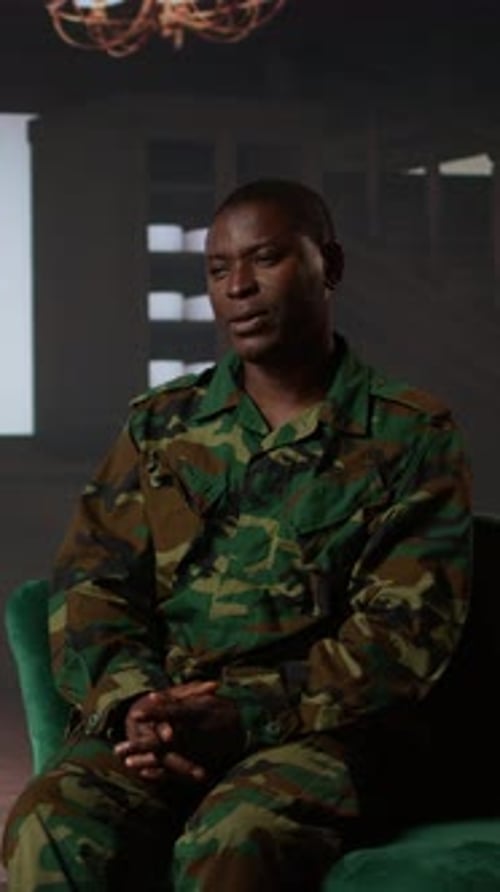 Vertical Video African American Serviceman Suffering From Post Traumatic Stress Disorder