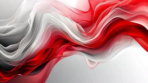 Abstract flowing fabric design with red and white colors. Dynamic waves of color blend smoothly