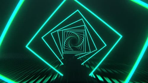 Turquoise Square Neon Spiral Tunnel Background VJ Loop l 4K
