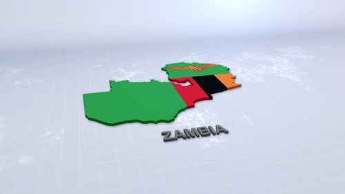 3D Map of Zambia with Flag Reveal Animation