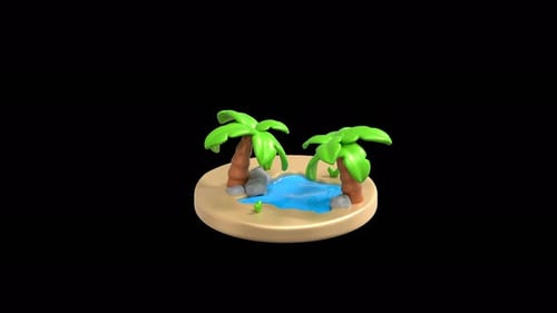 3D Animated Growing Tropical Island Oasis
