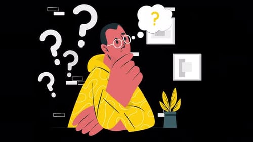 man thinking about making a decision, question mark animation 4k with alpha channel