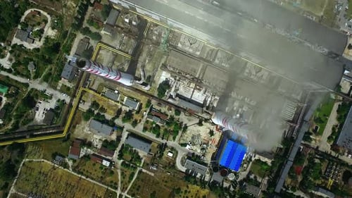 Heavy Industry Plant with Manufacturing Buildings. Aerial Landscape of Thermal Power Plant