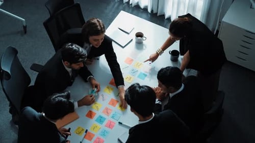 Top view of executive manager discuss and choose marketing idea. Directorate.