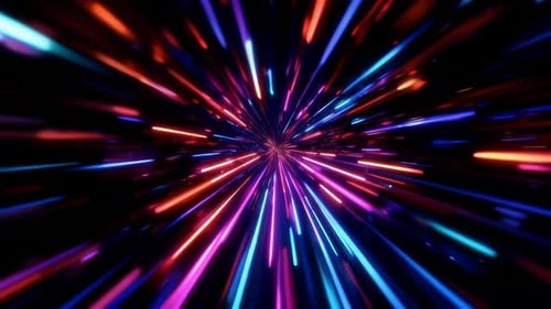 Futuristic Neon Light Streaks Warp Speed Tunnel Background