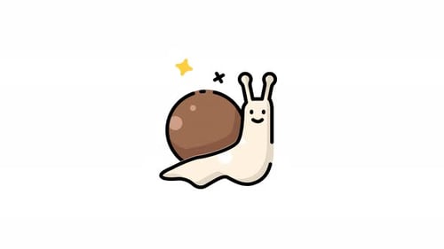 animation Of a cartoon snail with a brown shell.