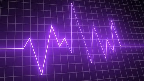 Neon Purple Heartbeat Pulse on Digital Grid Background