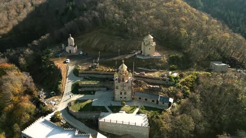 Drone view of ancient Church in middle of the forest