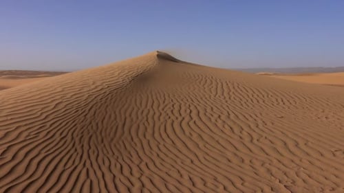 Wind and Sand Dunes in Desert