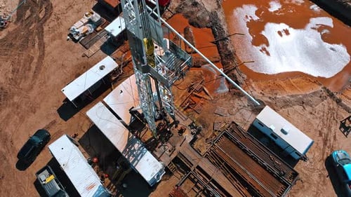 Oil Well Drilling Rig Aerial Birds Eye View