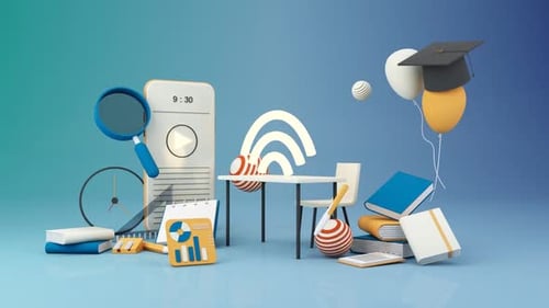 Modern 3D E-Learning and Online Education Concept Animation