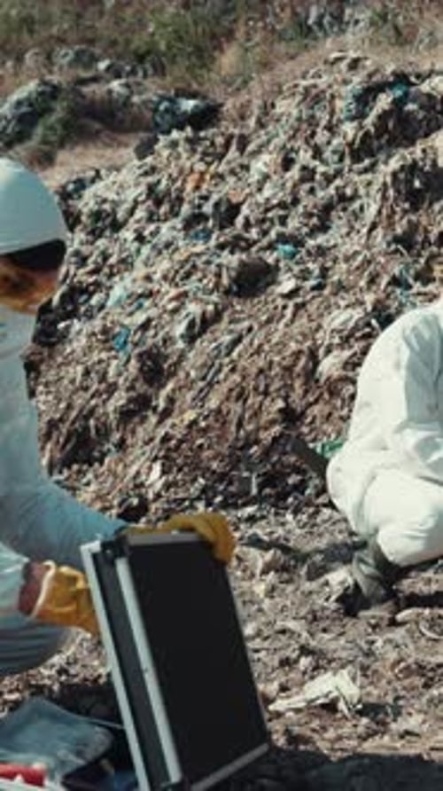 Environmental Scientists Conduct Field Investigations While Wearing Protective Gear and Equipment