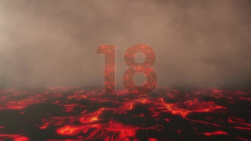 Lava Themed Hot Burning Number 18 Over a Volcanic Molten River