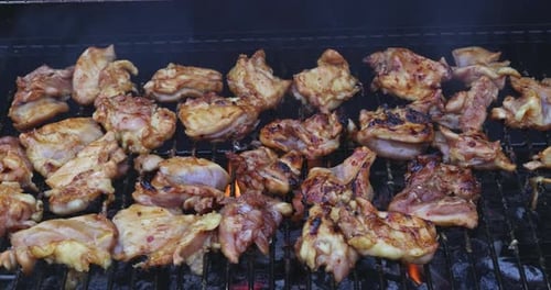 Grilled Dishes Chicken Meats on Charcoal Grills with Delicious Fried