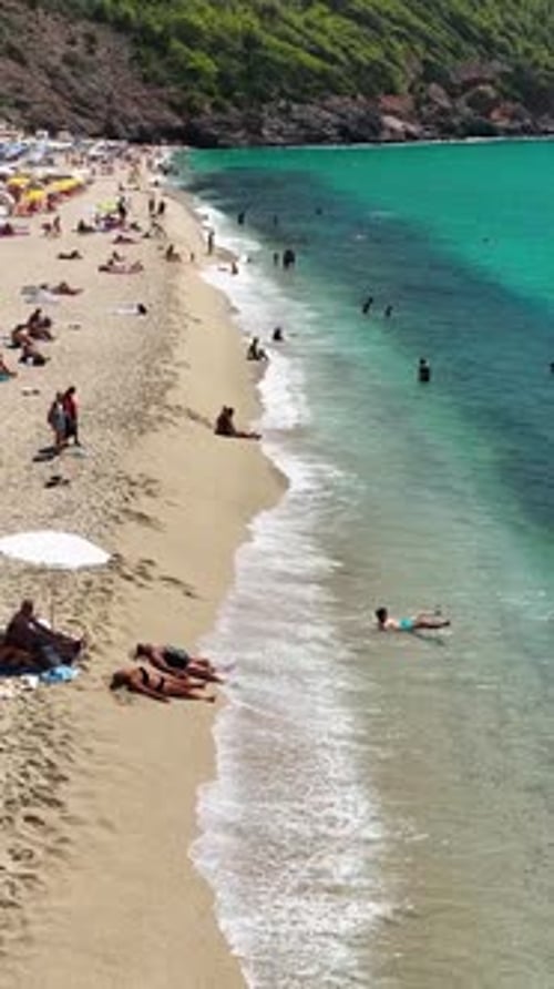 Vertical Video Aerial View of the Evening Beach Sea Texture in the Mediterranean Sea