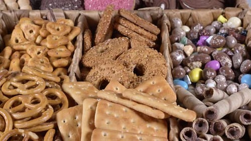 Assorted Cookies and Candies in Wicker Basket