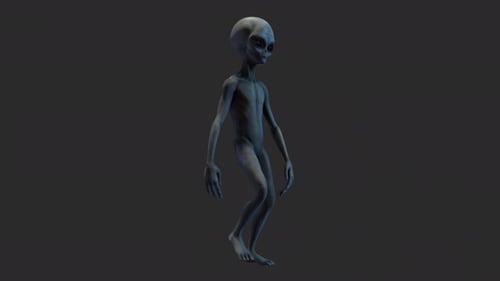 3D Gray Alien Creature Walking Cycle