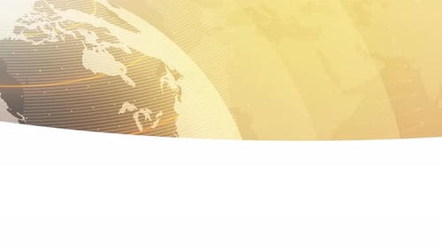 Headline Collection: Open up to a yellow canvas with spinning globe from the top with a black box
