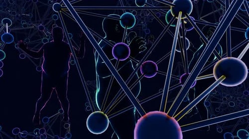 Tanzende Neonmenschen, umgeben von Neonkugeln VJ Loop