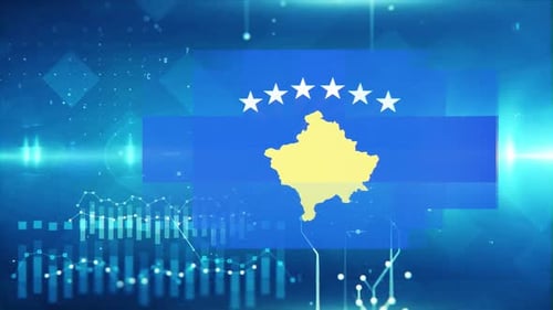 Kosovo Flag On Economy Background And Graph