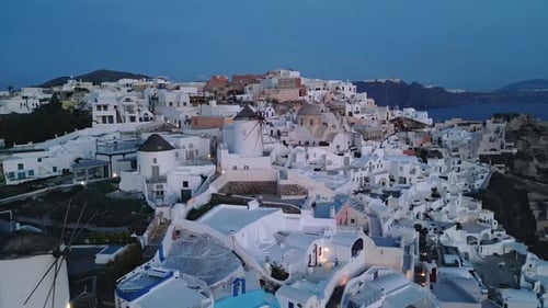Aerial View of Oia Village, Santorini at Dusk
