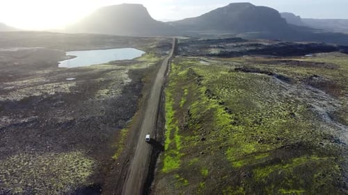 Road Landscape in Iceland Beautiful Volcanic Nature in Sunny Weather Travel Destination Gravel f