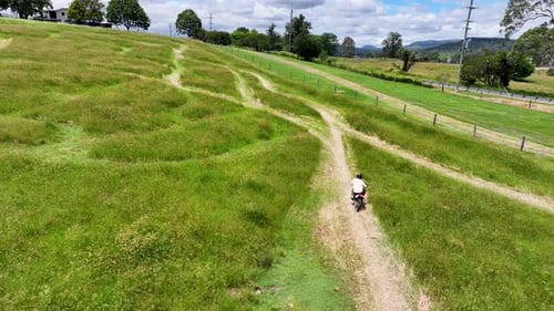 Dirt Bike Farm Riding Drone Follow