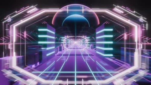 Futuristic city background, cyberpunk utopia, endless loop. 3d render fantastic vj loop