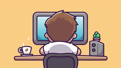 Flat Design Animation: Person Working at Computer Desk